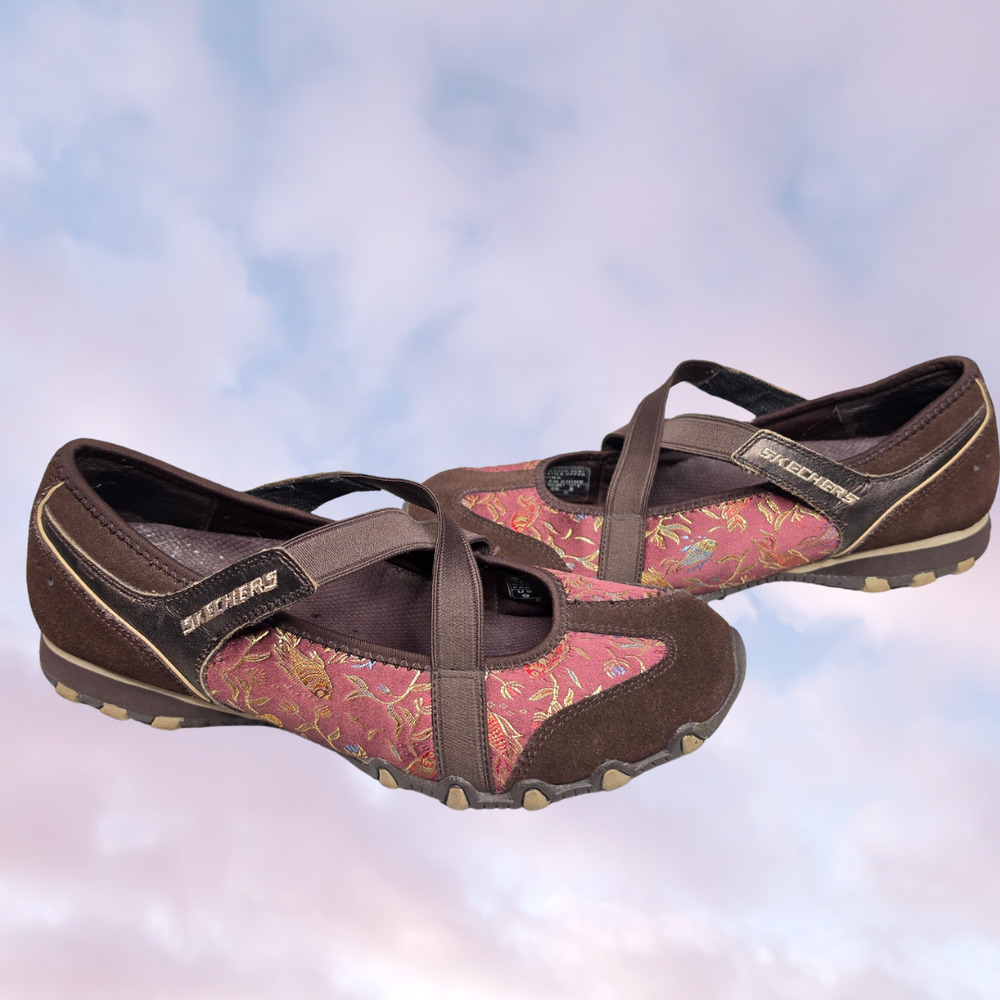 Skechers Brown and Pink Floral Slip-On Flats